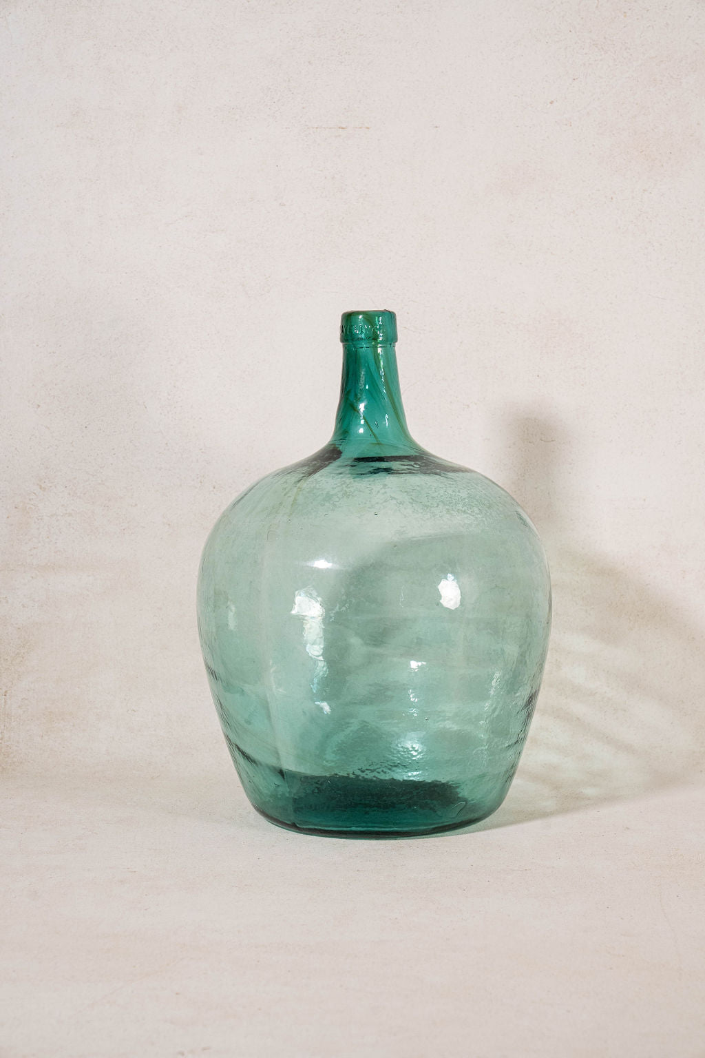 Large Antique French Hand Blown Dame Jeanne Blue/Green Glass Wine Bottle | 19” H
