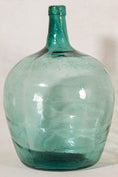 Load image into Gallery viewer, Large Antique French Hand Blown Dame Jeanne Blue/Green Glass Wine Bottle | 19” H
