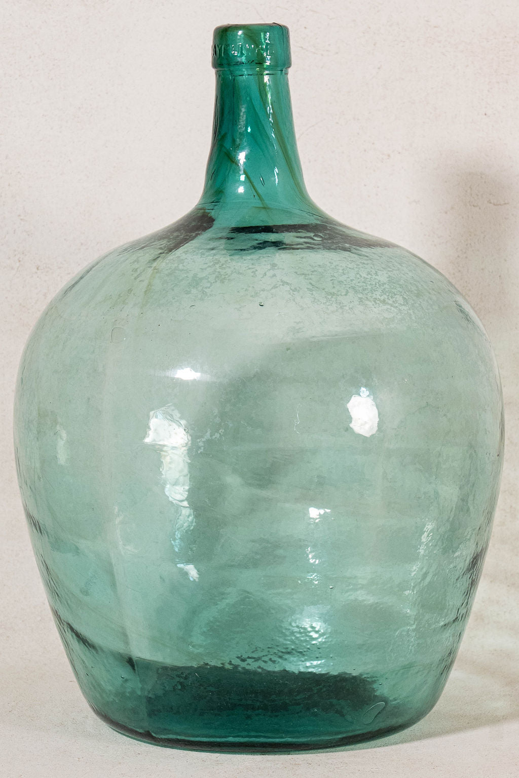 Large Antique French Hand Blown Dame Jeanne Blue/Green Glass Wine Bottle | 19” H