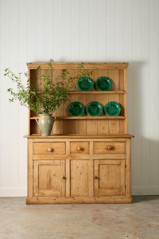 19th Century English Victorian Pine Dresser Base With Topper
