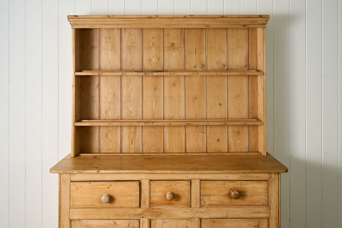 19th Century English Victorian Pine Dresser Base With Topper