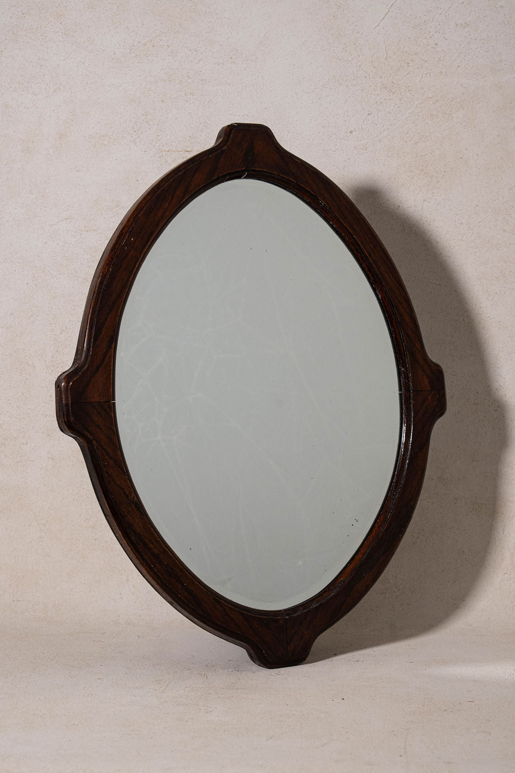 Antique English Oak Wall Mirror with Beveled Glass (c. 1900)