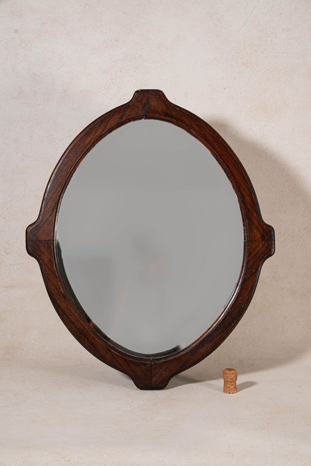 Antique English Oak Wall Mirror with Beveled Glass (c. 1900)
