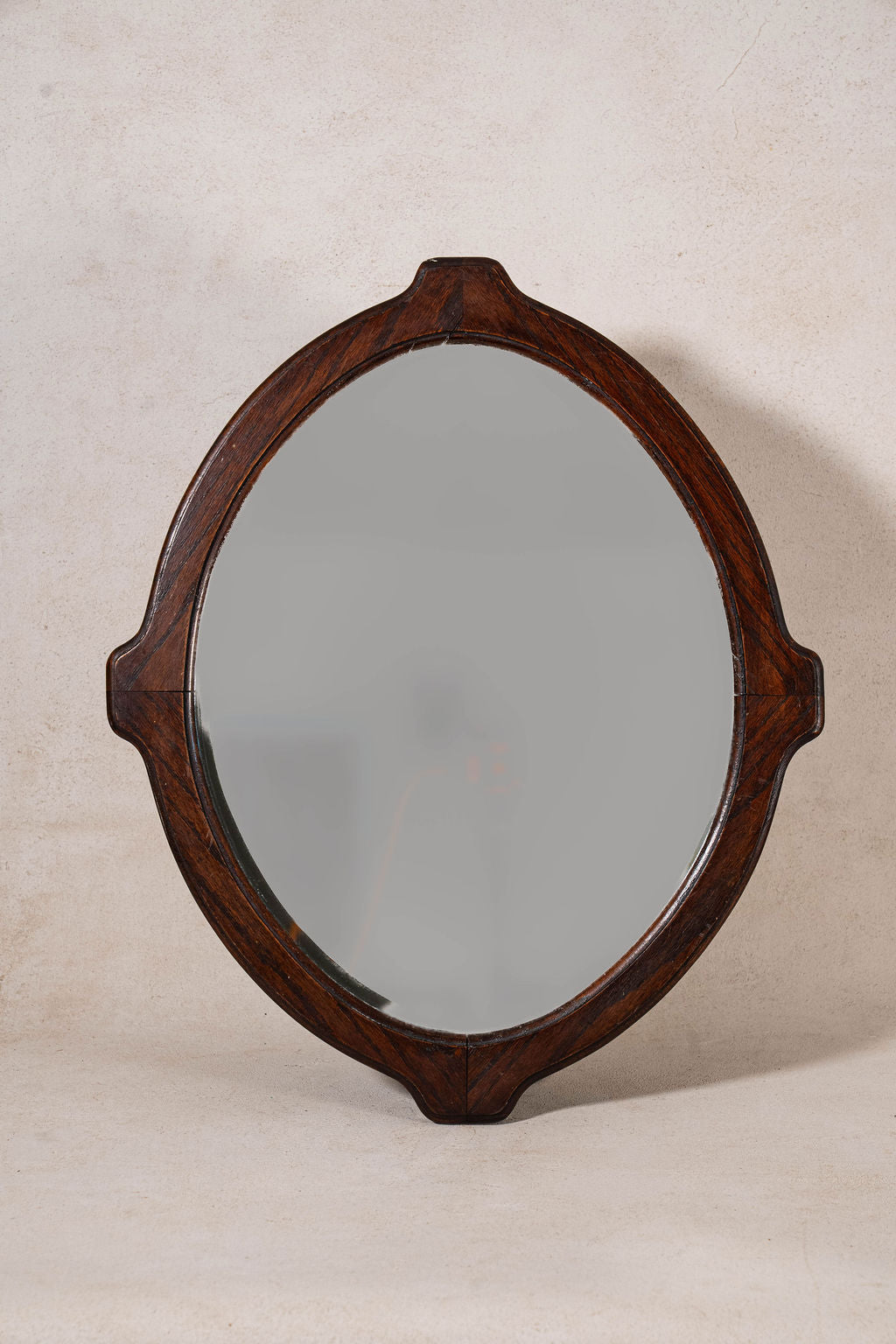 Antique English Oak Wall Mirror with Beveled Glass (c. 1900)
