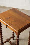 Load image into Gallery viewer, 18th Century Walnut Barley Twist Side Table with Drawer + Stretcher Base

