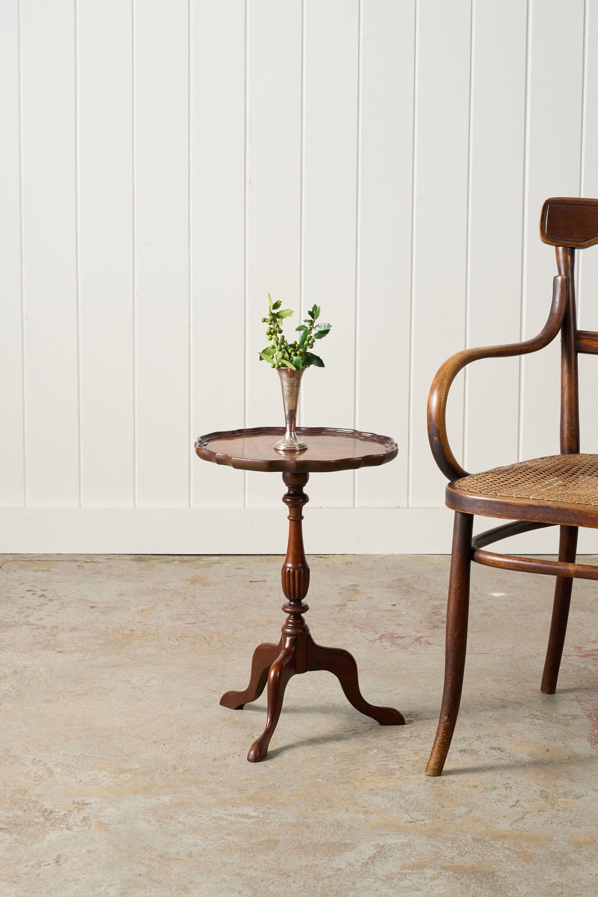 Antique English Burl Walnut Piecrust Tripod Wine Table