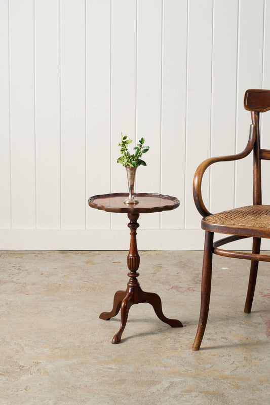 Antique English Burl Walnut Piecrust Tripod Wine Table