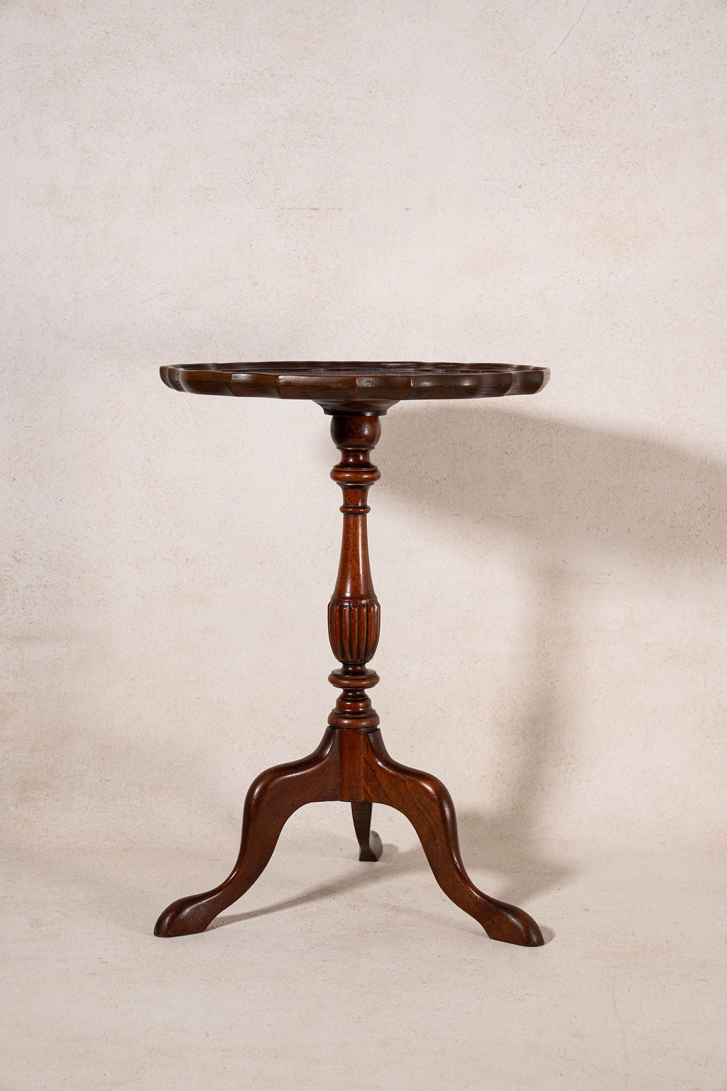 Antique English Burl Walnut Piecrust Tripod Wine Table