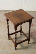 Load image into Gallery viewer, English Oak Square Barley Twist Side Table with Scalloped Edge (c. 1930)
