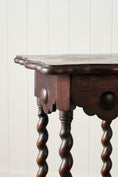 Load image into Gallery viewer, Antique English Oak 2-Tier Barley Twist Plant Stand with Scalloped Top
