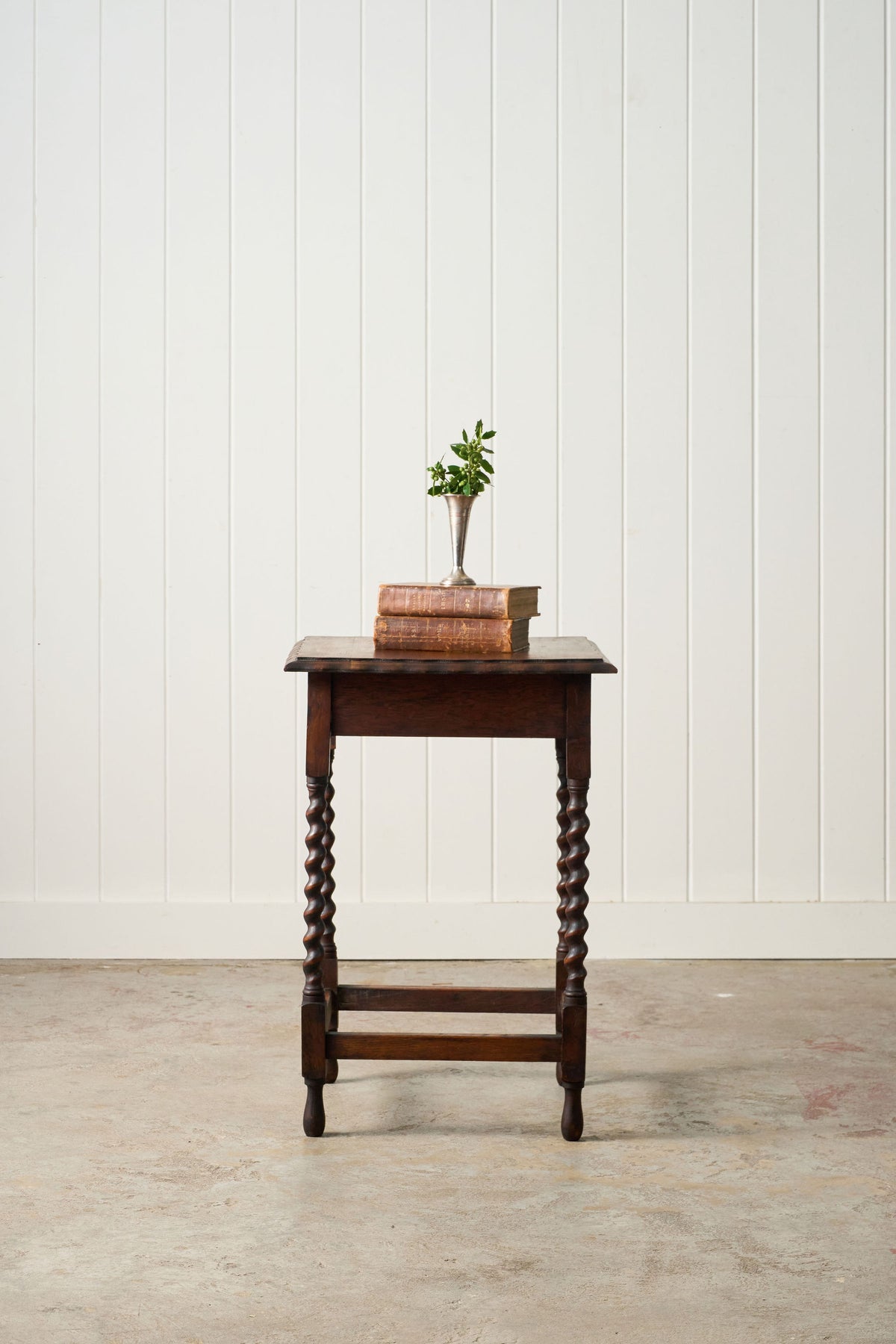 Square English Oak Barley Twist Side Table (c. 1930)
