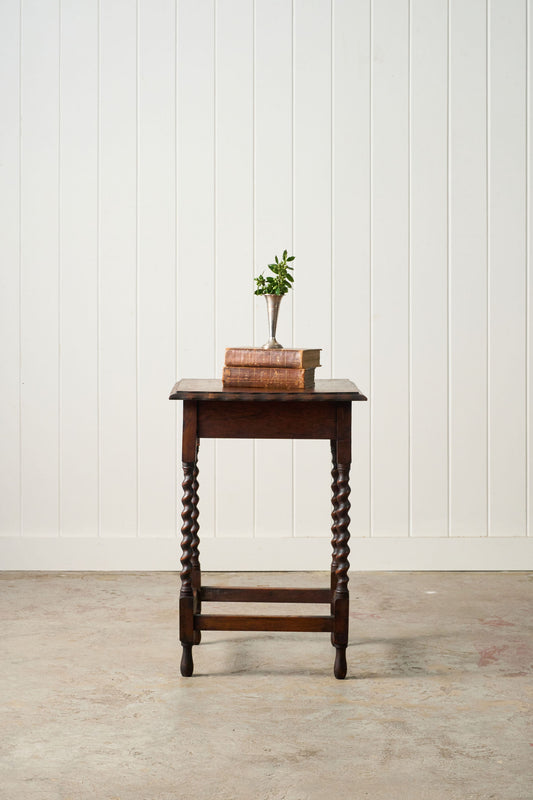 Square English Oak Barley Twist Side Table (c. 1930)