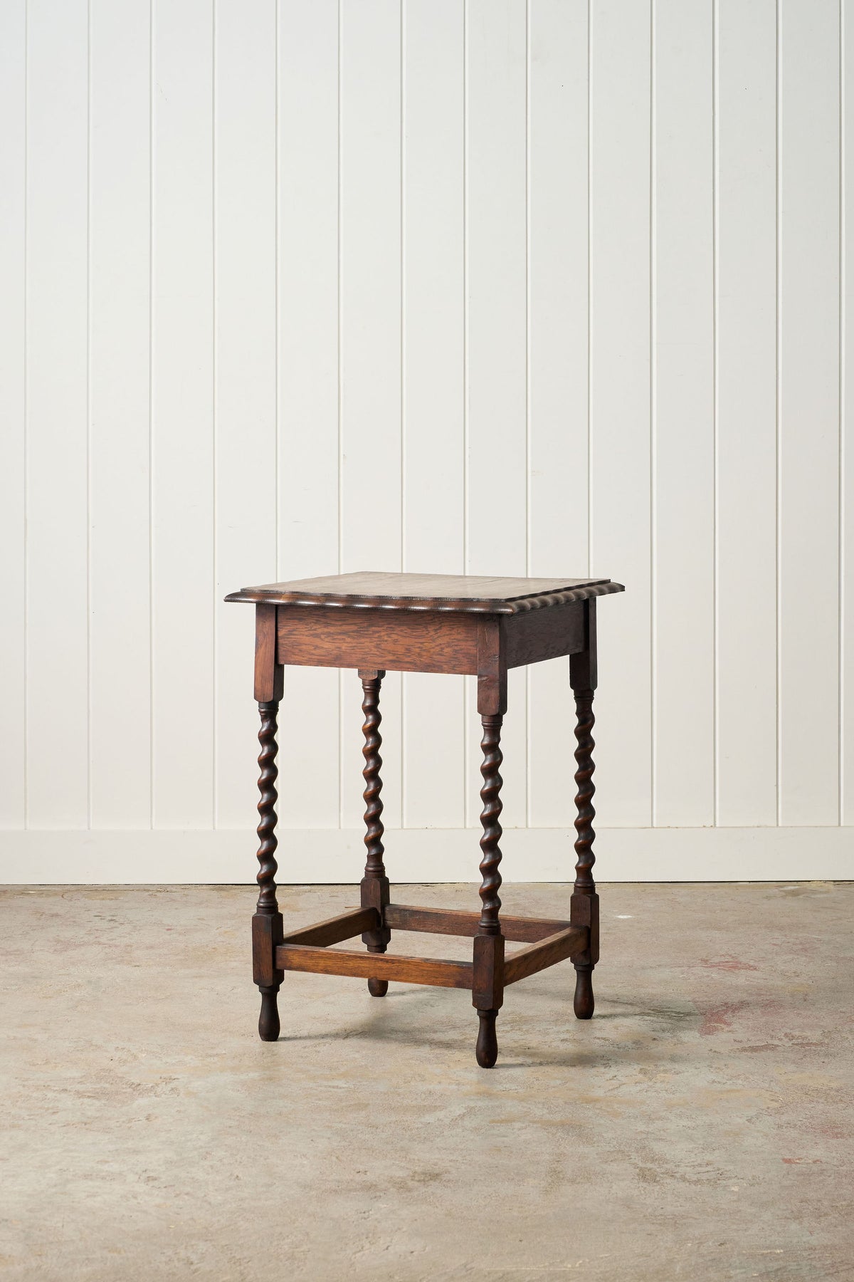Square English Oak Barley Twist Side Table (c. 1930)