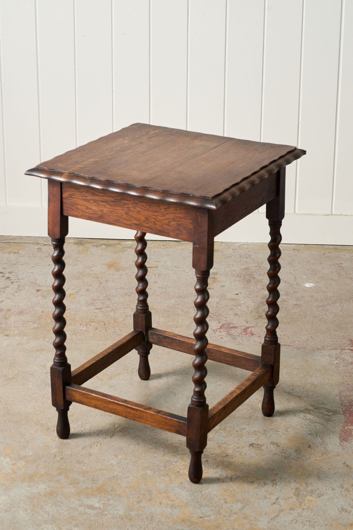 Square English Oak Barley Twist Side Table (c. 1930)