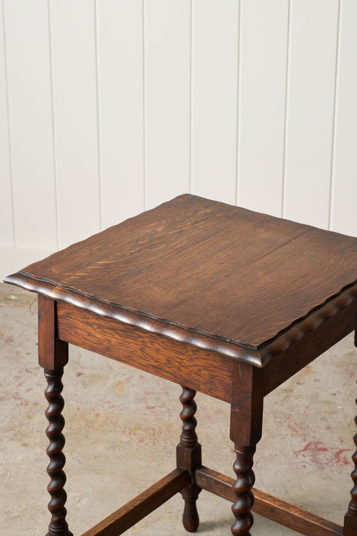 Square English Oak Barley Twist Side Table (c. 1930)