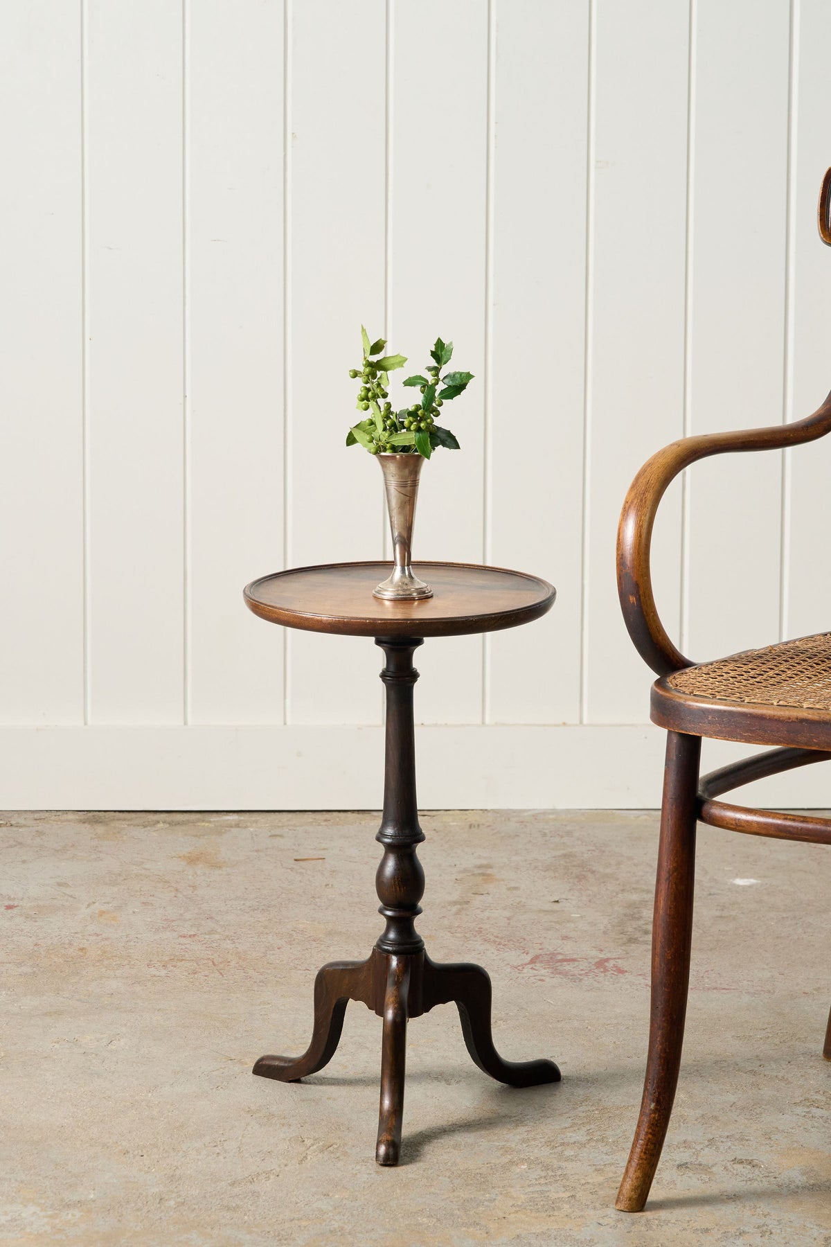 Antique English Mahogany With Oak Base Wine Table on Tripod Base