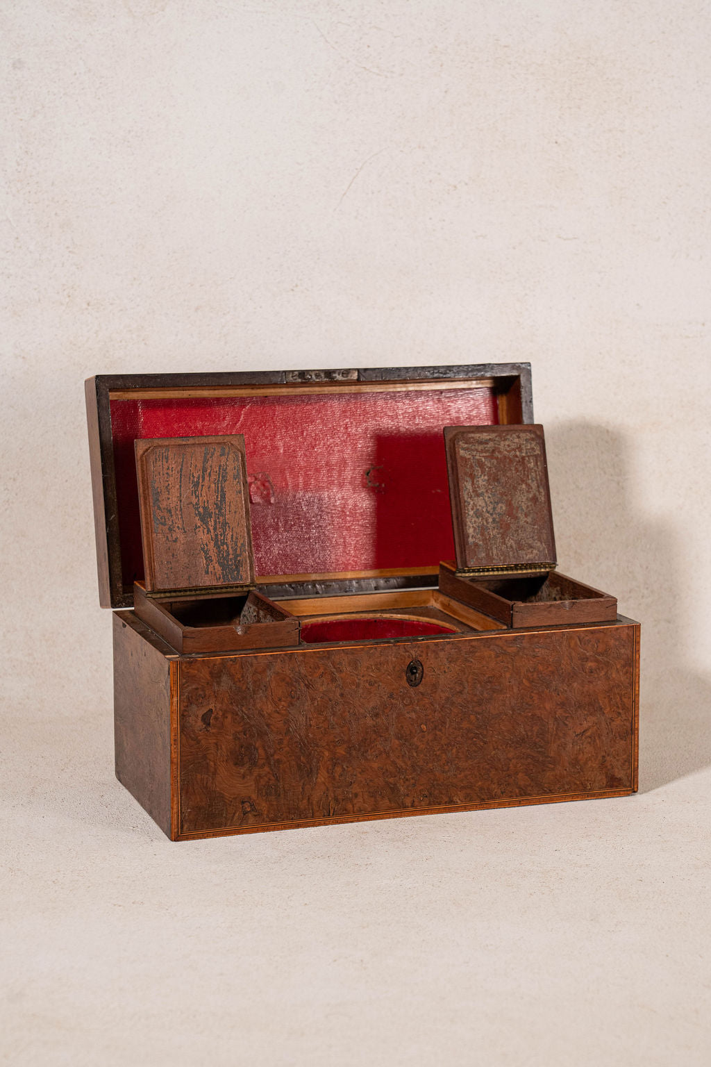 19th Century Inlay Burl Tea Caddy (c. 1850)