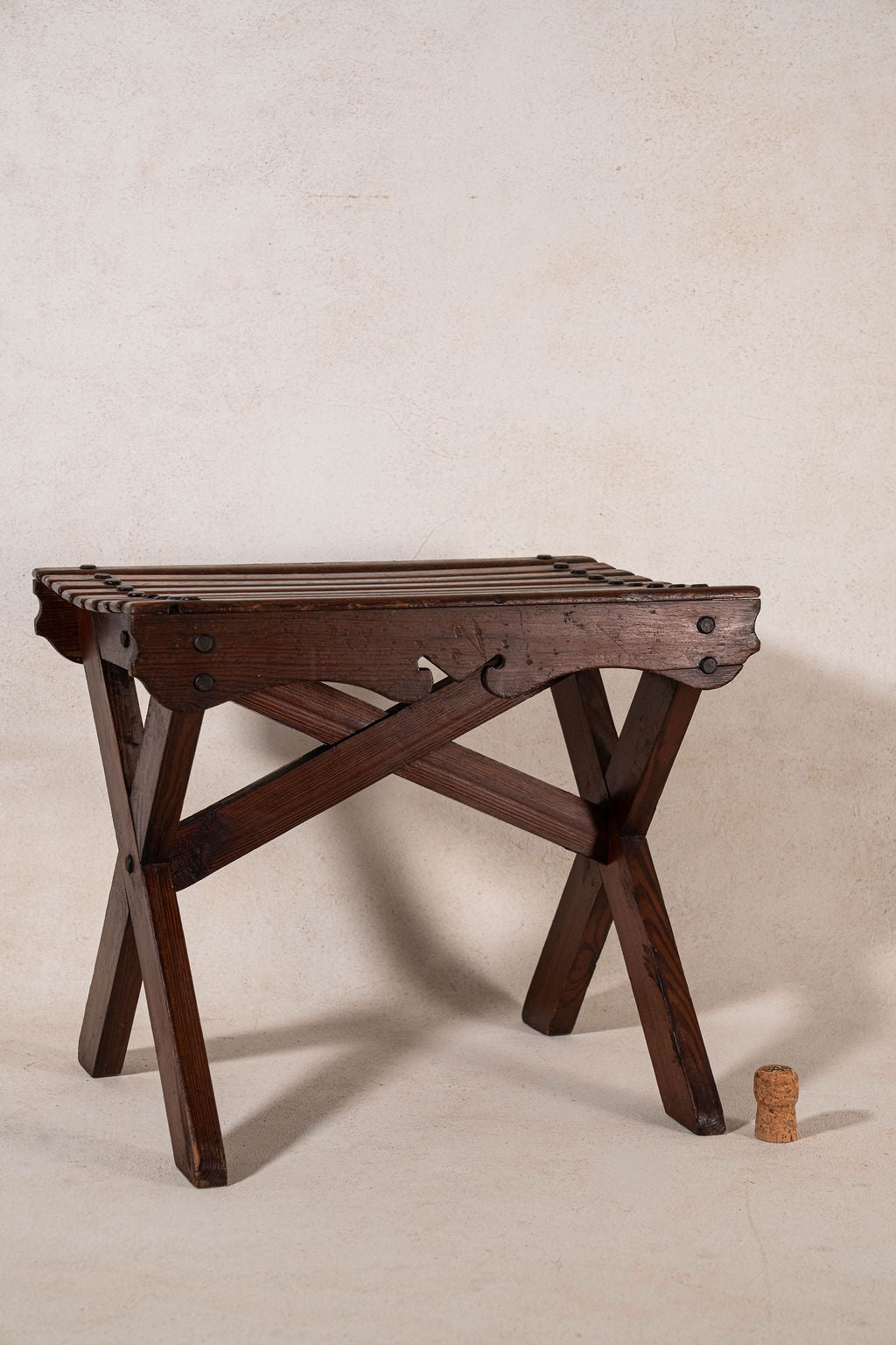 Antique Oak Slat Luggage Rack / Stool