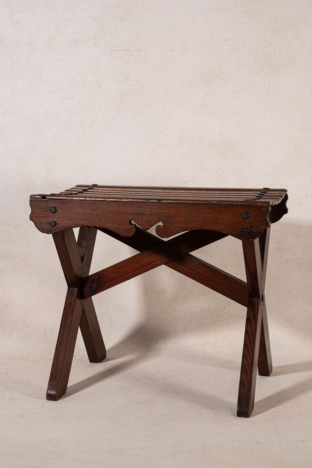 Antique Oak Slat Luggage Rack / Stool