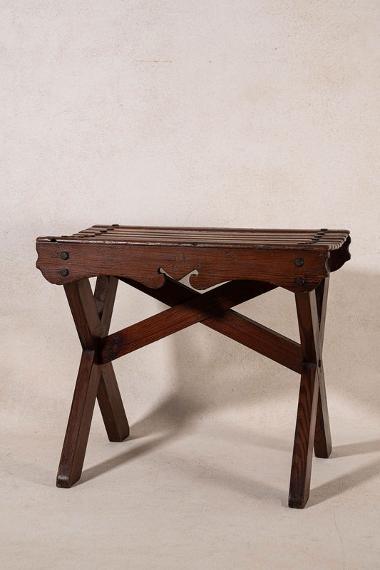 Antique Oak Slat Luggage Rack / Stool