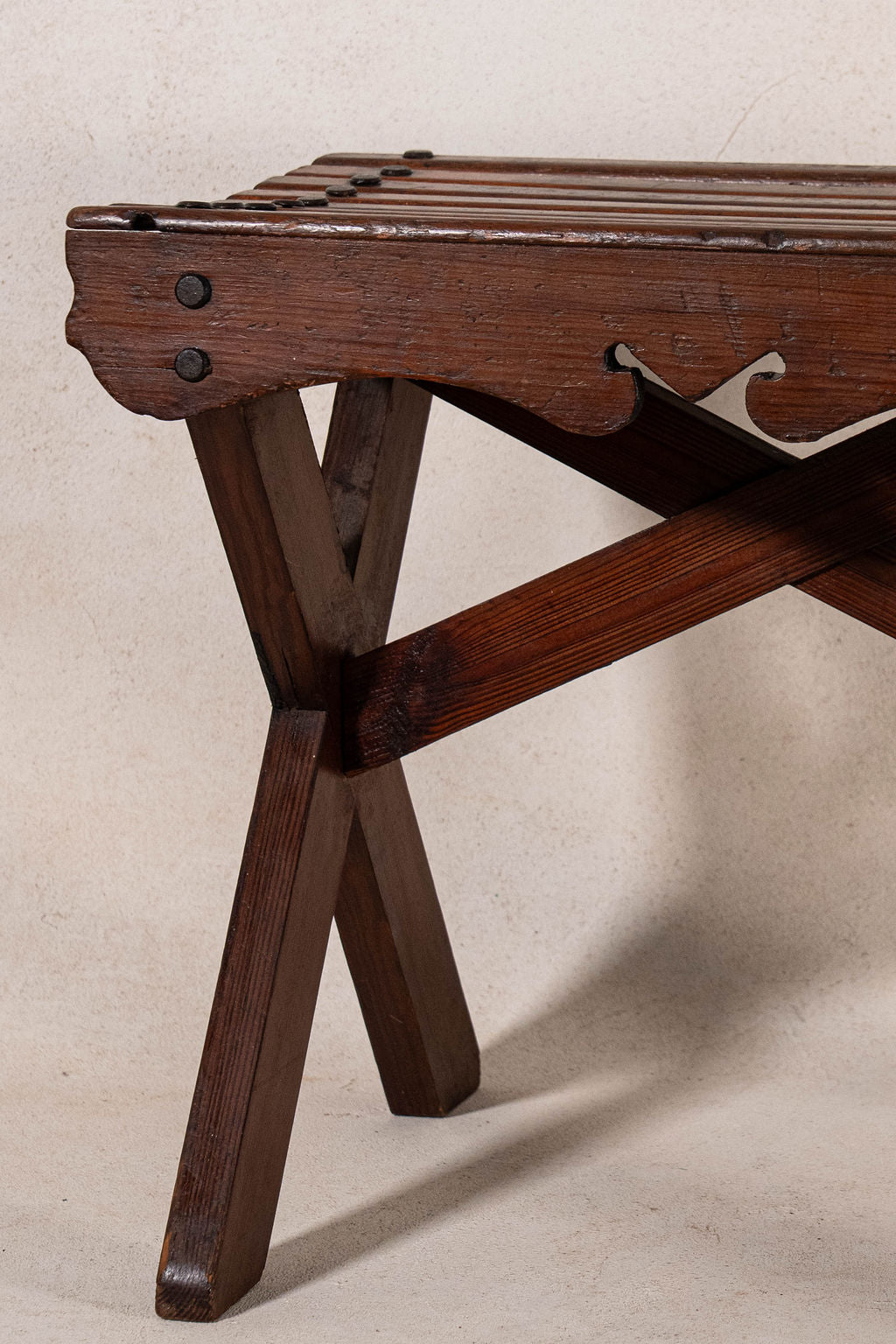 Antique Oak Slat Luggage Rack / Stool