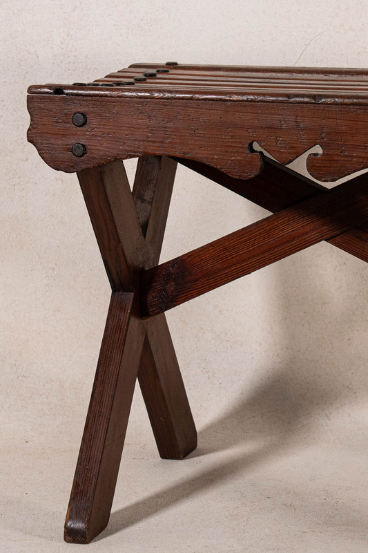 Antique Oak Slat Luggage Rack / Stool