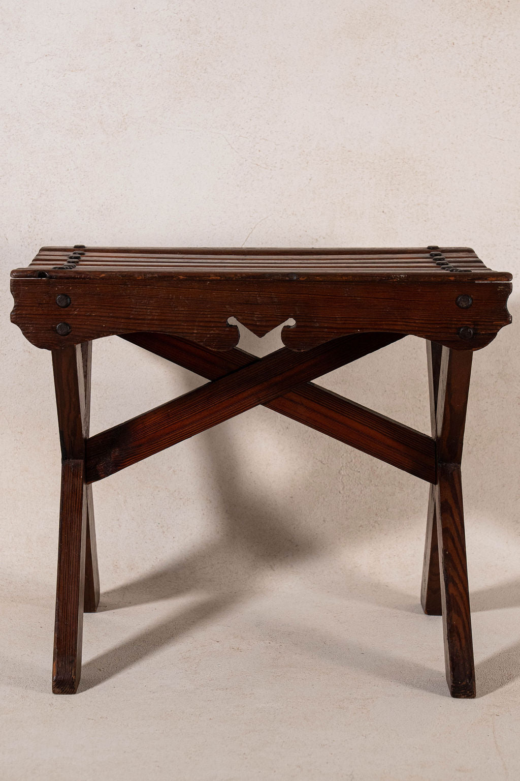 Antique Oak Slat Luggage Rack / Stool