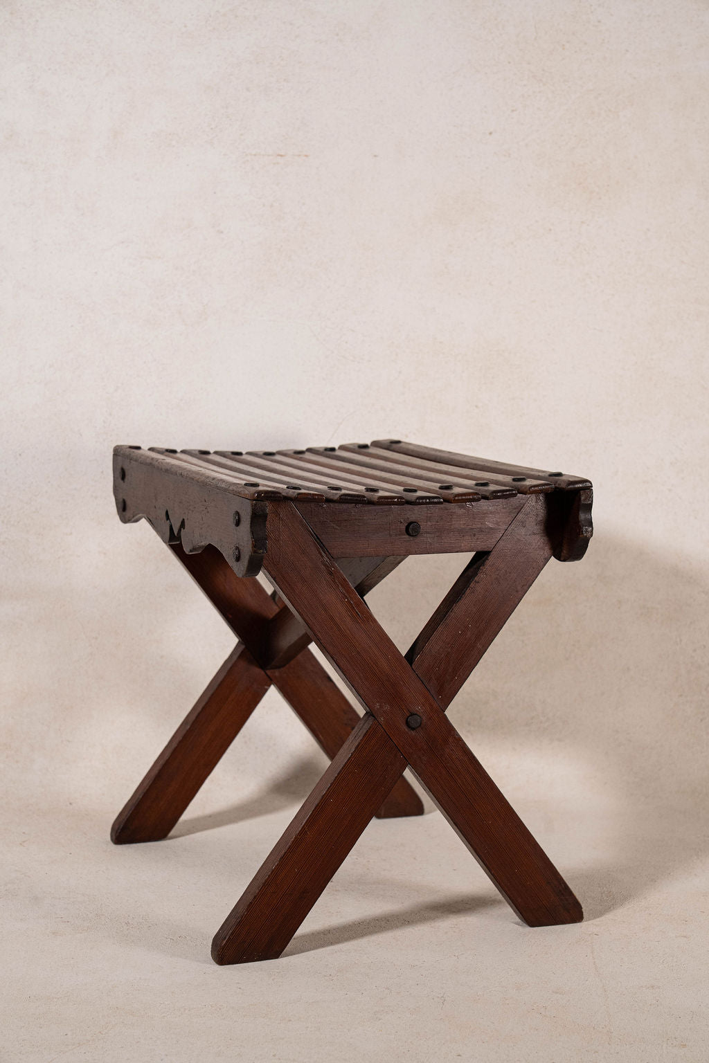 Antique Oak Slat Luggage Rack / Stool
