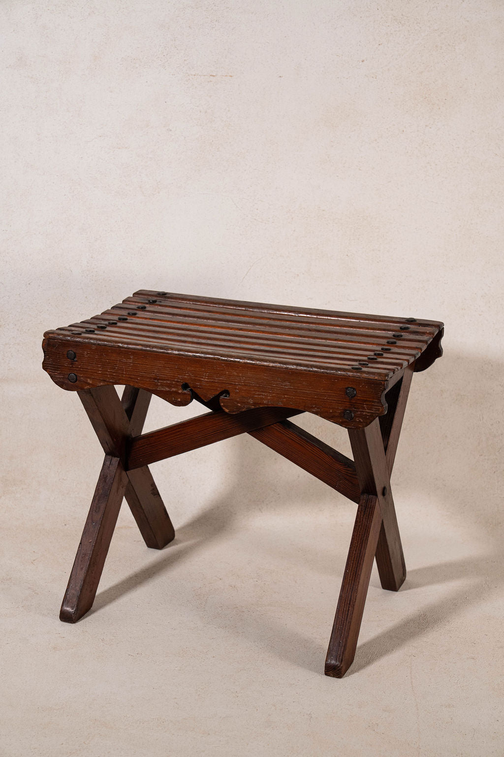 Antique Oak Slat Luggage Rack / Stool