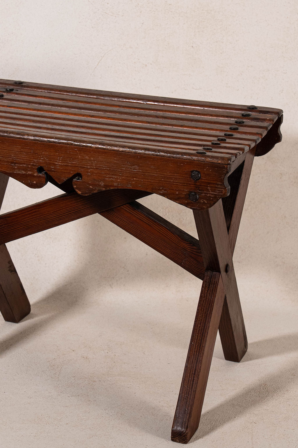 Antique Oak Slat Luggage Rack / Stool