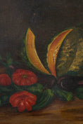 Load image into Gallery viewer, 19th Century Oil on Canvas Still Life of Melon + Veggies (signed)

