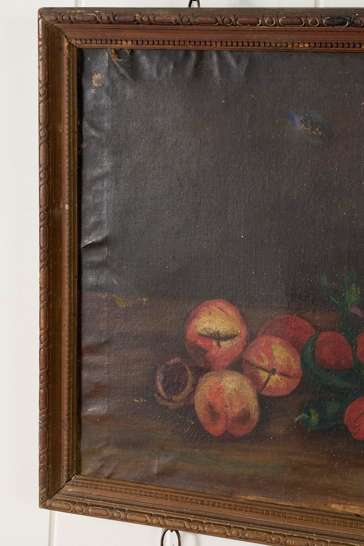 19th Century Oil on Canvas Still Life of Melon + Veggies (signed)