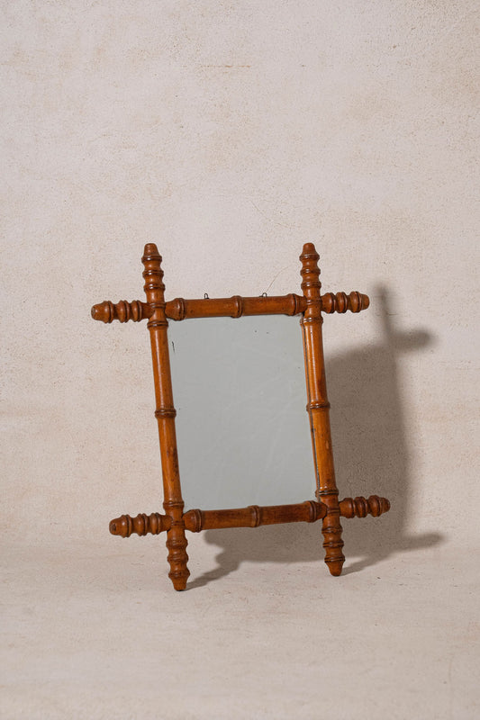 Petite French Faux Bamboo Mirror with Spindle Tips