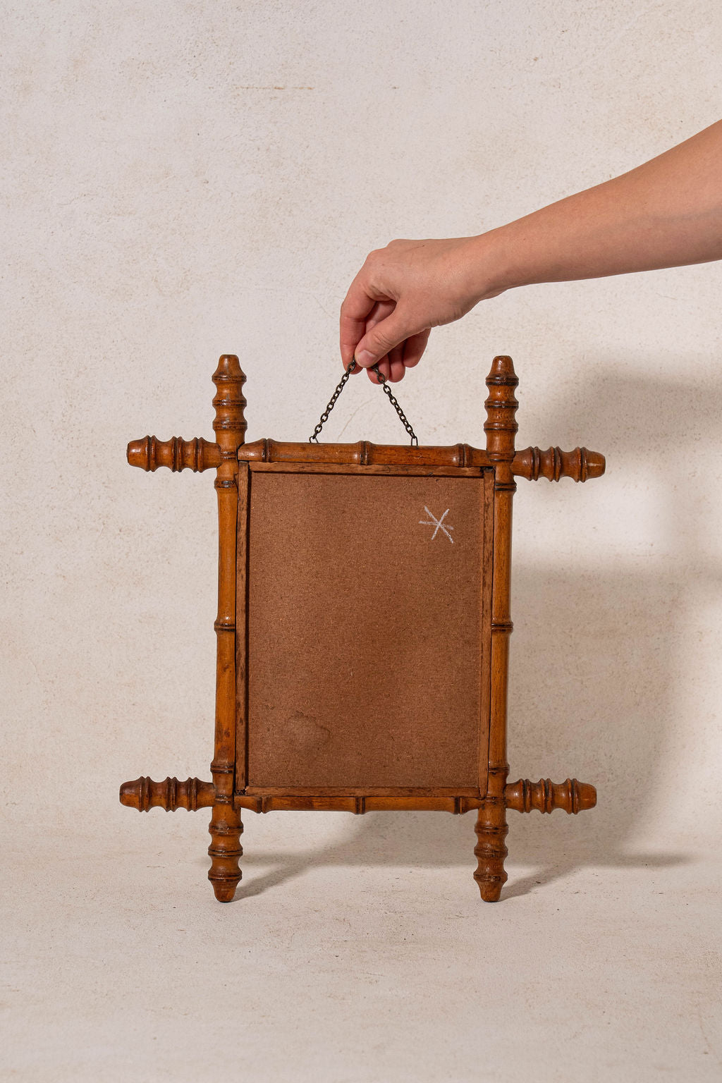 Petite French Faux Bamboo Mirror with Spindle Tips
