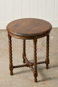 Load image into Gallery viewer, Antique French Oak Round Occasional Table with Bobbin Stretcher + Legs
