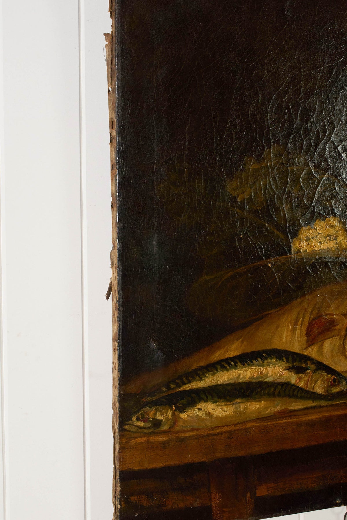 Large 19th Century Still Life of Fish + Copper Pots