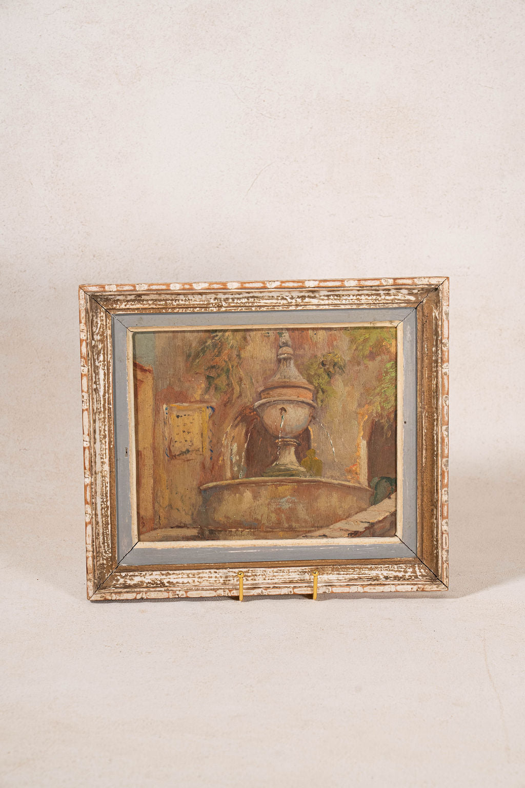 Framed French Fountain Landscape Oil Painting