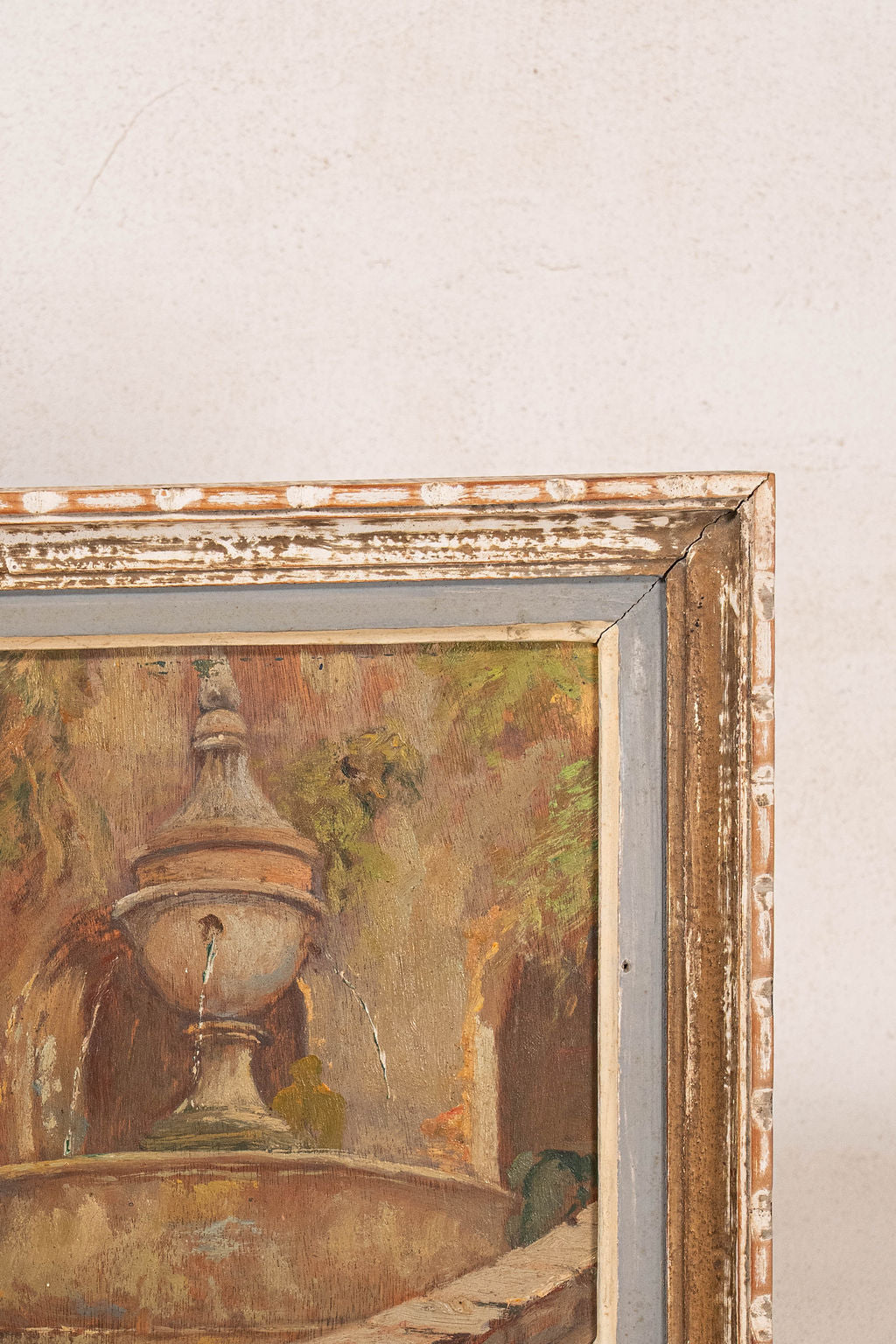 Framed French Fountain Landscape Oil Painting