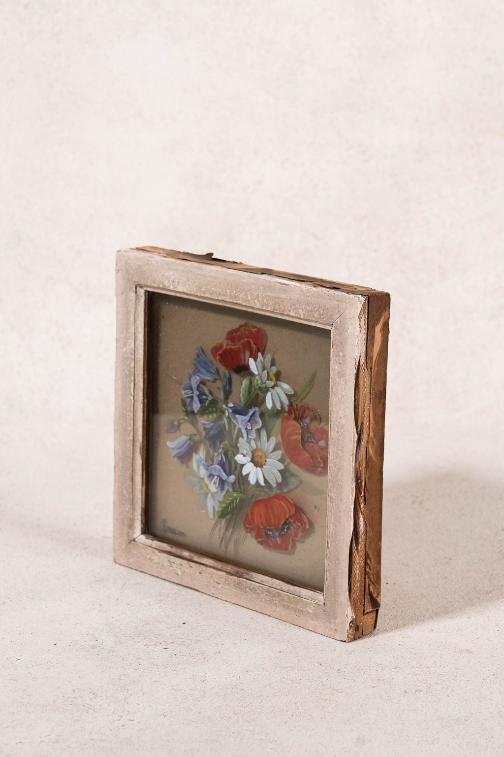 Framed Floral Reverse Glass Painting | Signed