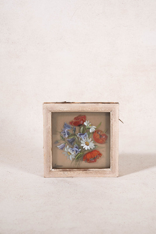 Framed Floral Layered Reverse Glass Painting | Signed