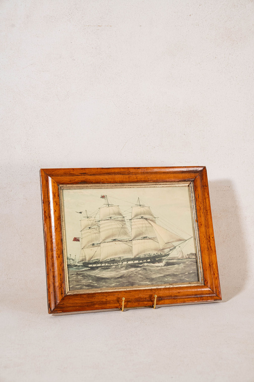 Antique Maritime Print Framed in Period Maple Burl Frame