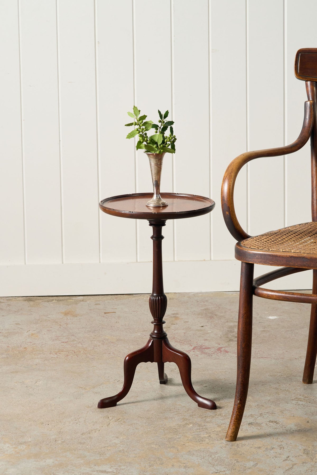 Vintage English Mahogany Wine Table with Line + Dot Rim (c. 1930s)