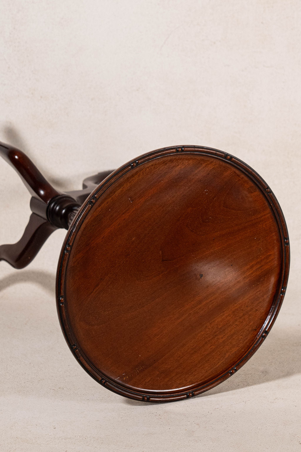 Vintage English Mahogany Wine Table with Line + Dot Rim (c. 1930s)