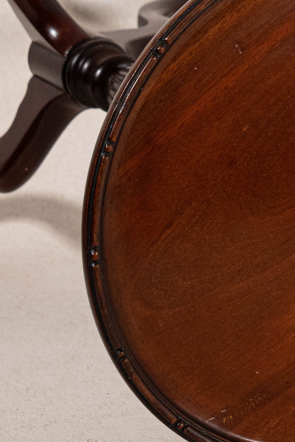 Vintage English Mahogany Wine Table with Line + Dot Rim (c. 1930s)