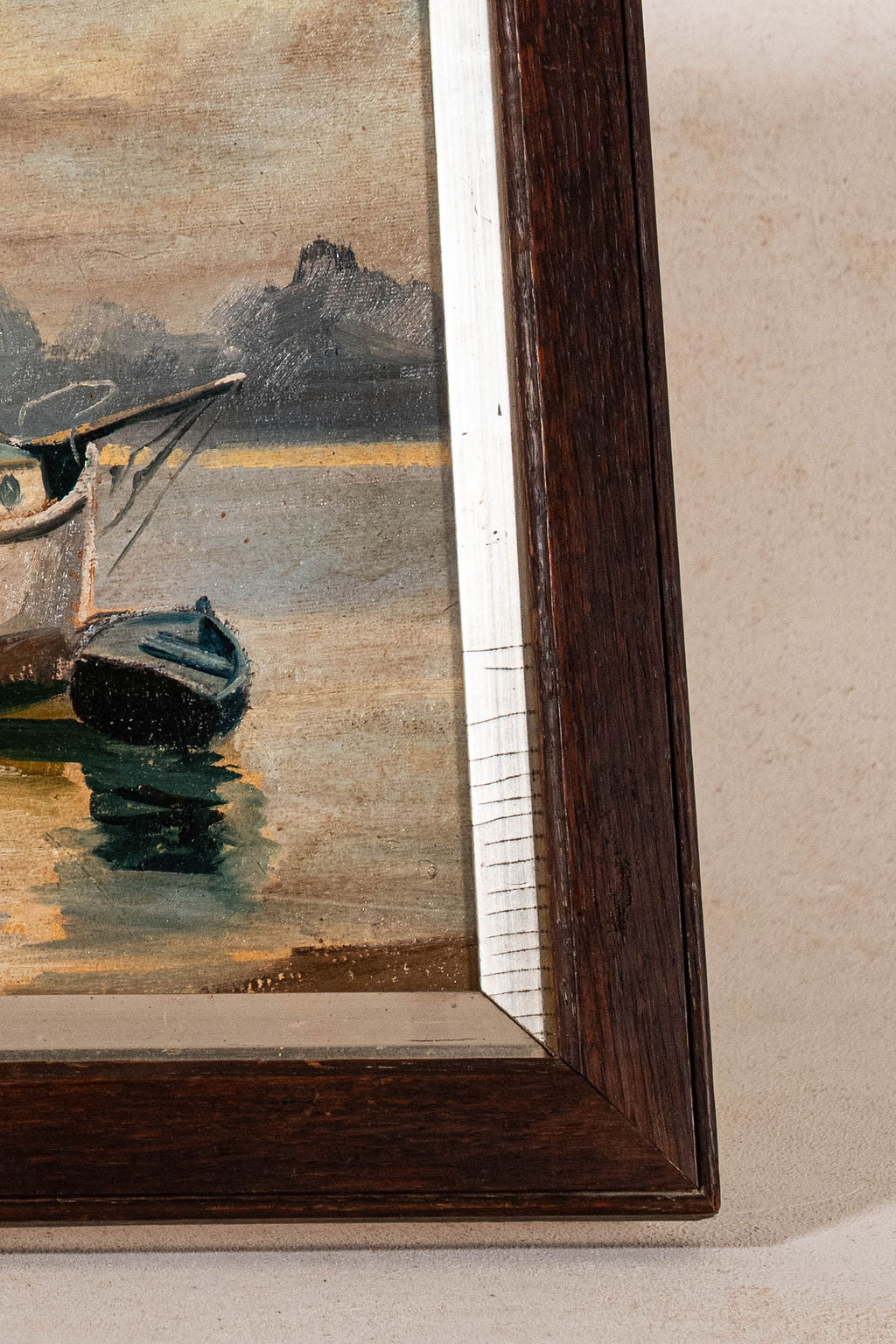 Boat Oil on Board in Antique Oak Frame (c. 1900)