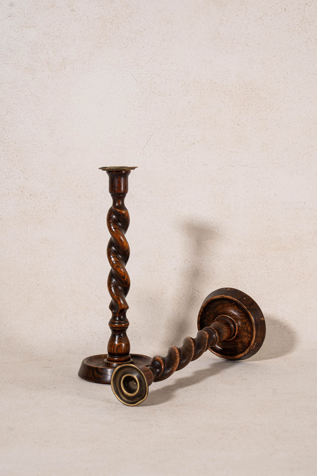 PAIR of Antique 12”H Barley Twist Candlesticks with Brass Inserts