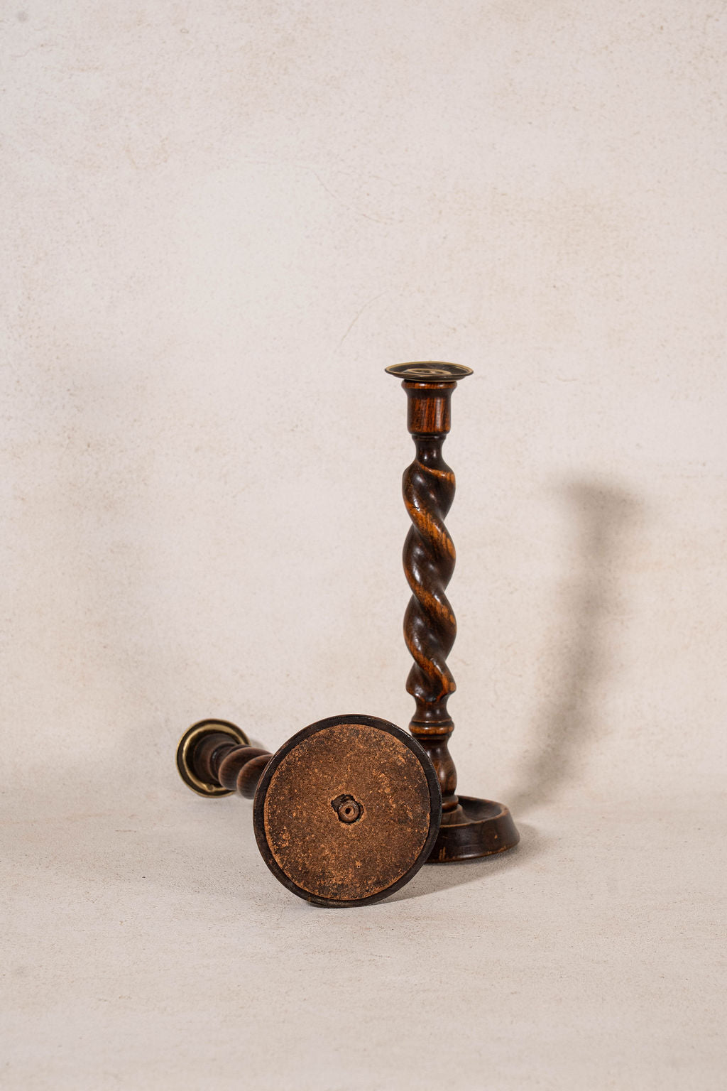 PAIR of Antique 12”H Barley Twist Candlesticks with Brass Inserts