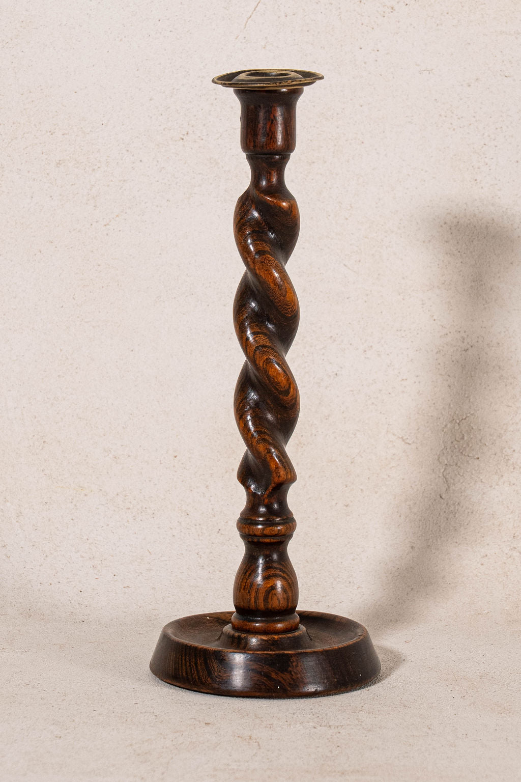 PAIR of Antique 12”H Barley Twist Candlesticks with Brass Inserts