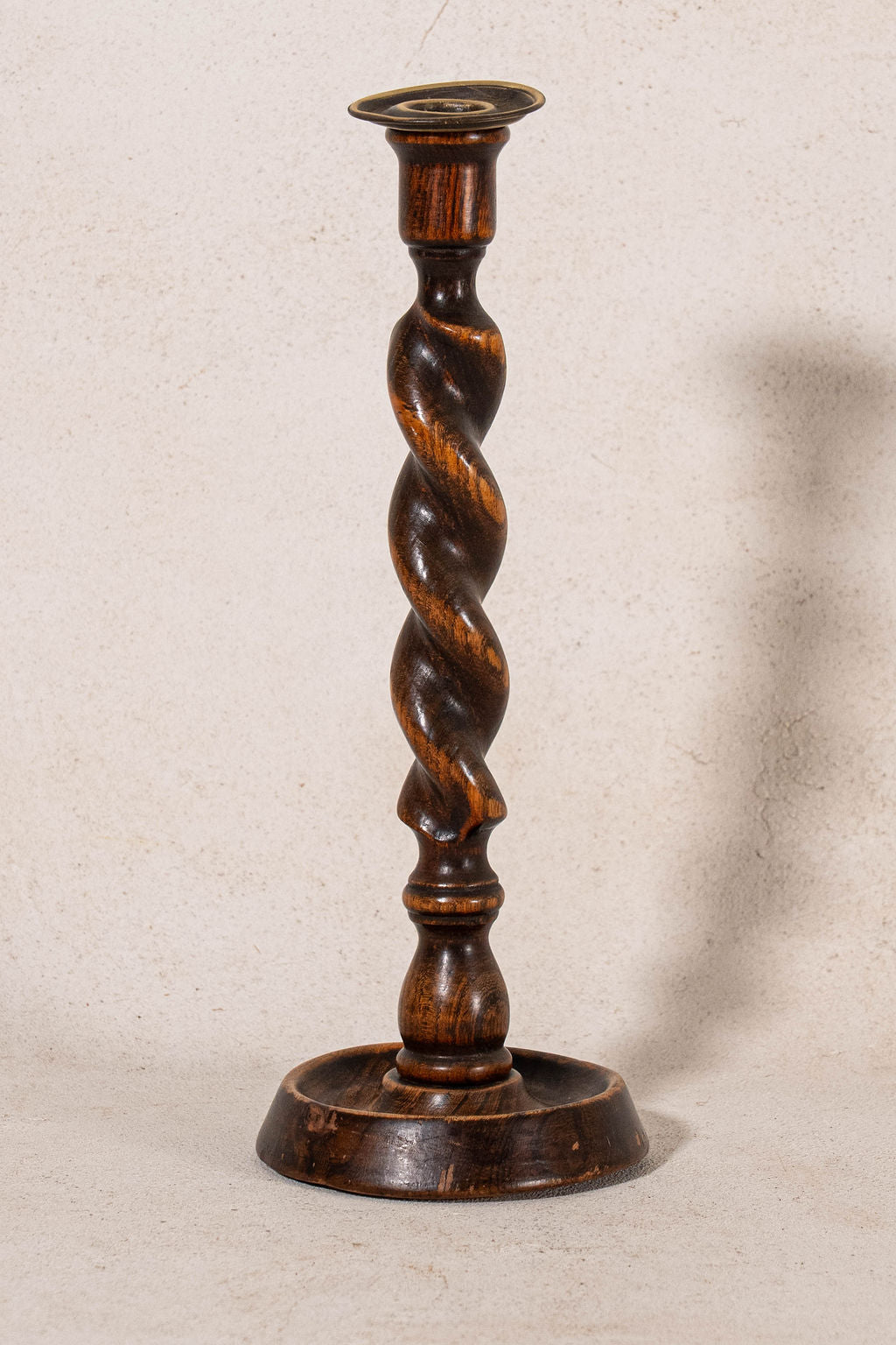 PAIR of Antique 12”H Barley Twist Candlesticks with Brass Inserts