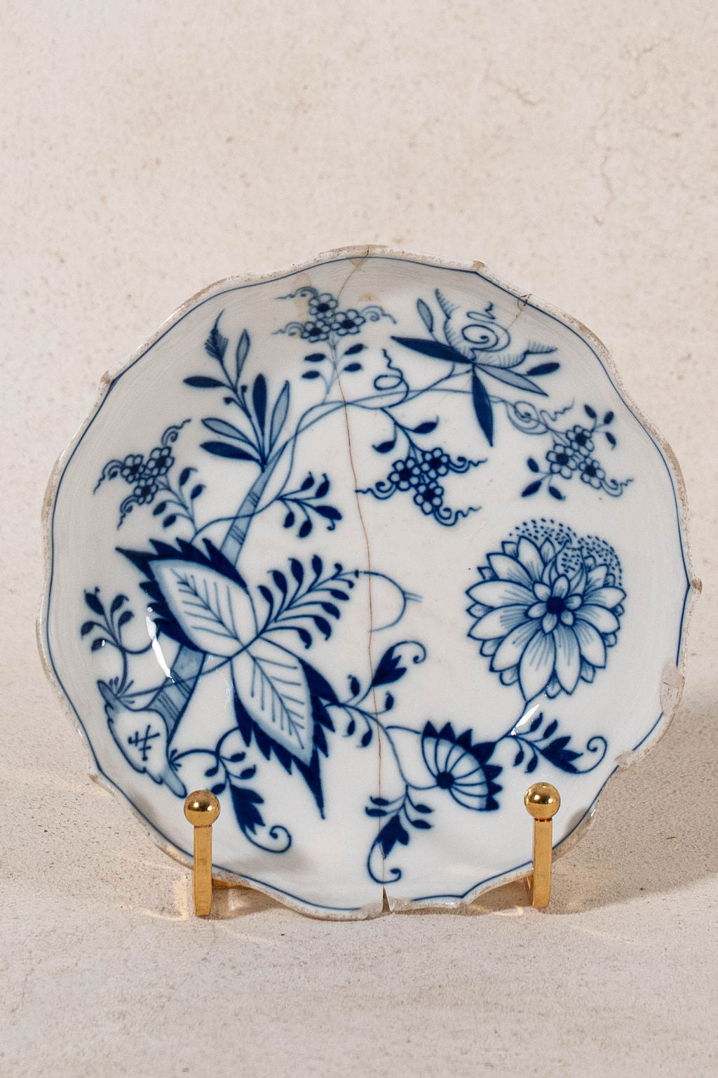 19th Century Meissen Blue Onion Scalloped Saucer with Repair Staples